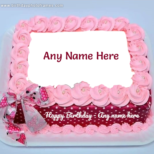 Happy Birthday Pink Flower Cake with Name and Photo Edit