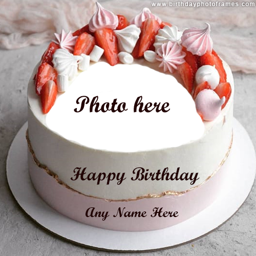 Happy Birthday Creamy Cake With Name And Photo Edit