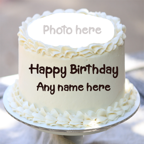 Happy Birthday White Cake with Name and Photo Edit
