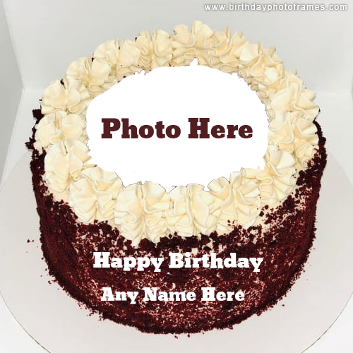 Happy Birthday White and Red Cake with Name and Photo Edit