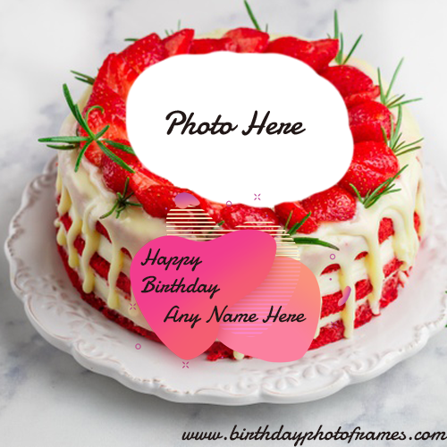 Online Happy Birthday Strawberry Cake With Name And Photo Edit